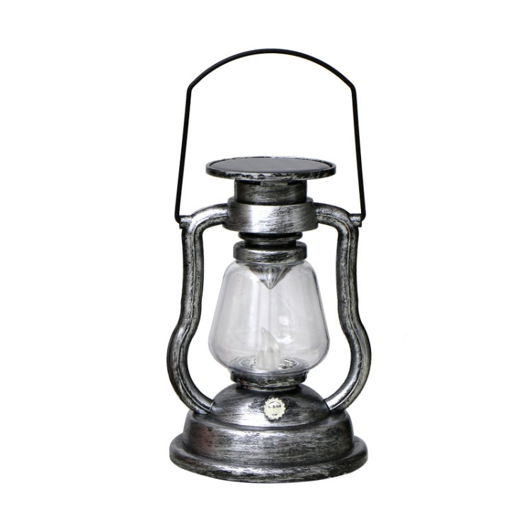 200802 Retro Solar Kerosene Lamp Shape Handheld Lamp Home Decor Flame Lamp(Silver) - With Solar Panel by PMC Jewellery | Online Shopping South Africa | PMC Jewellery