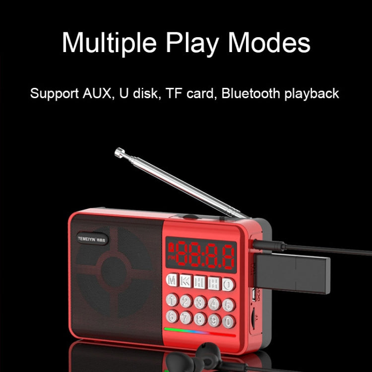 TEMEIYIN LED Digital Display Card Bluetooth Radio Speaker Morning Exercise Portable Player, Color: Red - Desktop Speaker by TEMEIYIN | Online Shopping South Africa | PMC TechLife | Buy Now Pay Later Mobicred