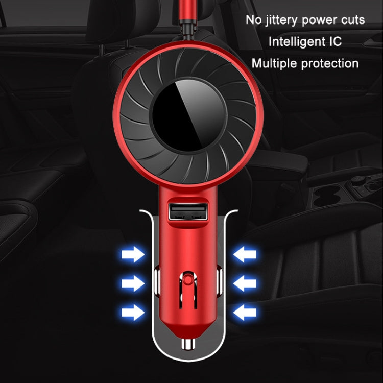 3 In 1 USB Dual Cable Single Pull Retractable Car Charger(Red) - Car Charger by PMC Jewellery | Online Shopping South Africa | PMC Jewellery