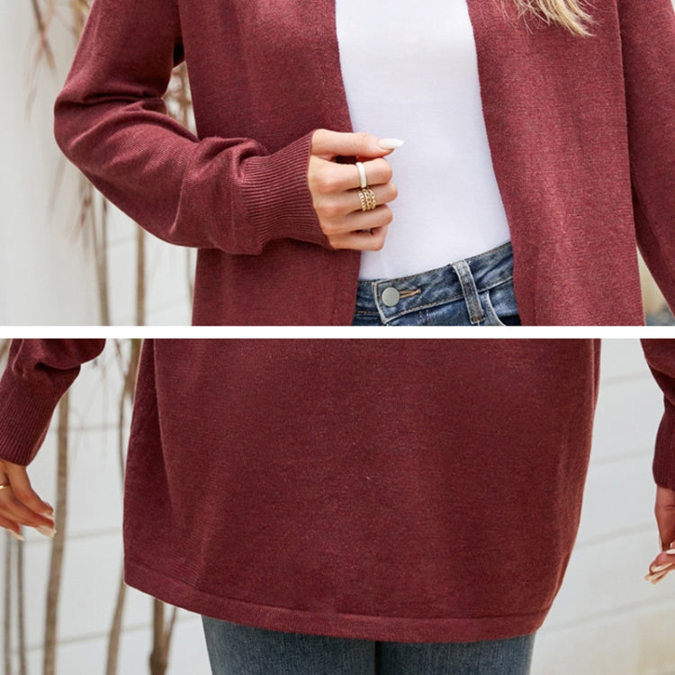 Women Mid-length Sweater Jacket Temperament Loose Knitted Cardigan, Size: S(Wine Red) - Sweater by PMC Jewellery | Online Shopping South Africa | PMC Jewellery