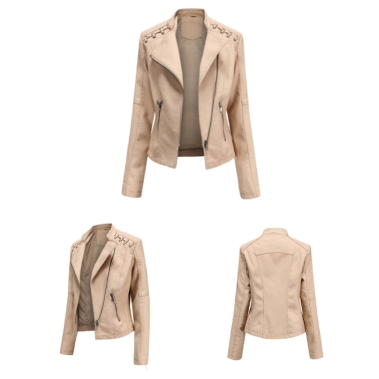 Women Short Leather Jacket Slim Jacket Motorcycle Suit, Size: XXXL(Pale Lisianthus) - Jacket & Loose Coat by PMC Jewellery | Online Shopping South Africa | PMC Jewellery