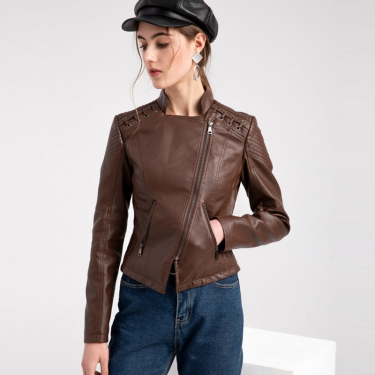 Women Short Leather Jacket Slim Jacket Motorcycle Suit, Size: XXXXL(Pale Lisianthus) - Jacket & Loose Coat by PMC Jewellery | Online Shopping South Africa | PMC Jewellery