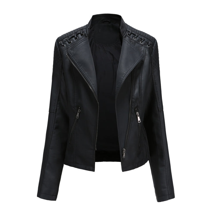 Women Short Leather Jacket Slim Jacket Motorcycle Suit, Size: XXXL(Black) - Jacket & Loose Coat by PMC Jewellery | Online Shopping South Africa | PMC Jewellery
