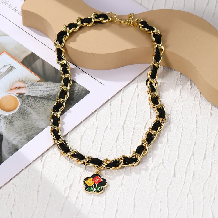 N2209-8 Black Flower Cloth Ladies Metal Temperament Necklace Clavicle Chain - Clothing & Beauty by PMC Jewellery | Online Shopping South Africa | PMC Jewellery
