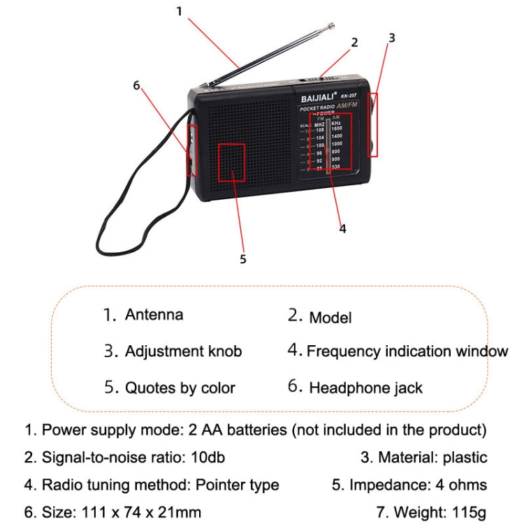 BAIJIALI BJL228 Retro Portable Two Band FM AM Radio Built-in Speaker(Black) - Radio Player by BAIJIALI | Online Shopping South Africa | PMC Jewellery