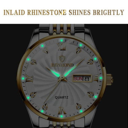 BINBOND B3034 Diamond 30m Waterproof Business Watch Men's Butterfly Buckle Luminous Quartz Watch(Full-gold-Gold) - Metal Strap Watches by BINBOND | Online Shopping South Africa | PMC Jewellery | Buy Now Pay Later Mobicred