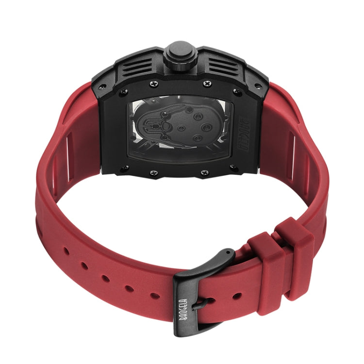 BAOGELA 224143 Barrel-shaped Hollow Surface Silicone Luminous Sports Men Watch(Black Shell Red Belt) - Silicone Strap Watches by BAOGELA | Online Shopping South Africa | PMC Jewellery