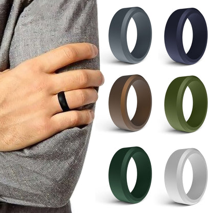 SIR062 8MM Wide Bevel Silicone Ring Sports Ring No.14(DarkBlue) - Rings by PMC Jewellery | Online Shopping South Africa | PMC Jewellery