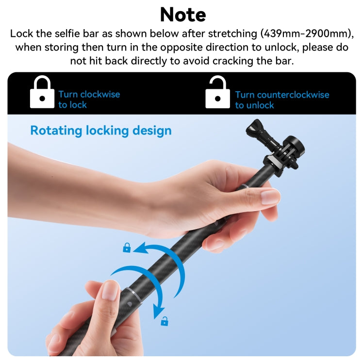 TELESIN 3M Carbon Fiber Selfie Stick Monopod  With 1/4 Screw For Action Camera - Extendable Pole by TELESIN | Online Shopping South Africa | PMC Jewellery