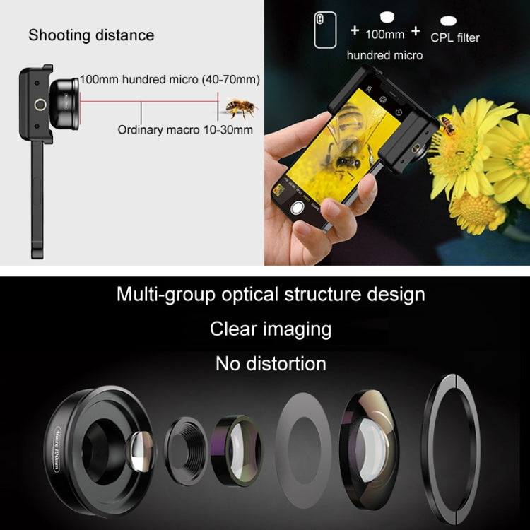 APEXEL CM-HB100CPL HB100mm HD External Macro Mobile Phone Lens with CPL(Black) - Macro & Wide-angle by APEXEL | Online Shopping South Africa | PMC Jewellery | Buy Now Pay Later Mobicred