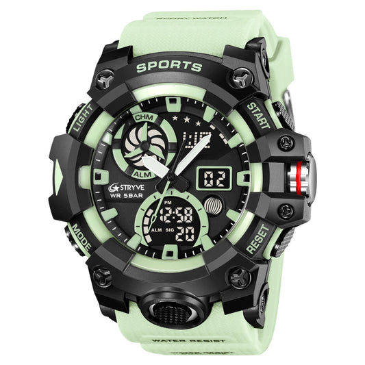 STRYVE S8027 Sports Multifunctional Luminous Dual Display Chronograph Student Watch(Light Green) - Leather Strap Watches by STRYVE | Online Shopping South Africa | PMC Jewellery