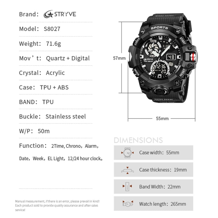 STRYVE S8027 Sports Multifunctional Luminous Dual Display Chronograph Student Watch(Rosy) - Leather Strap Watches by STRYVE | Online Shopping South Africa | PMC Jewellery