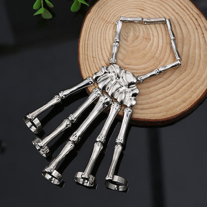 Punk Skull Hand Bone Five Finger Ring Adjustable Integrated Chain(SKU5875 Silver) - Rings by PMC Jewellery | Online Shopping South Africa | PMC Jewellery