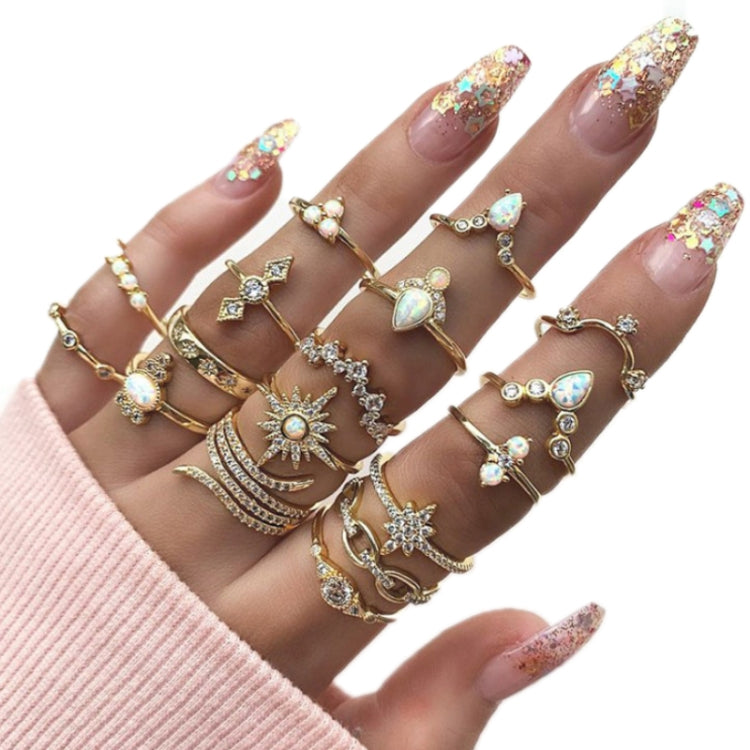 17pcs/set Bohemian Alloy Ring With Diamonds(SKU4832) - Rings by PMC Jewellery | Online Shopping South Africa | PMC Jewellery