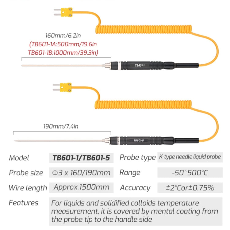 TASI TB601-5 Pointed Needle Liquid Probe K-Type Probe Use With Thermometer - Thermostat & Thermometer by TASI | Online Shopping South Africa | PMC Jewellery | Buy Now Pay Later Mobicred