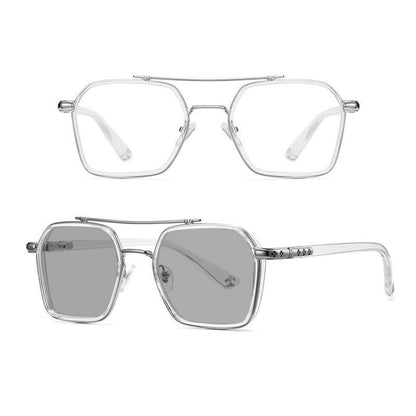 A5 Double Beam Polarized Color Changing Myopic Glasses, Lens: -100 Degrees Gray Change Grey(Transparent Silver Frame) - Plain Glass Spectacles by PMC Jewellery | Online Shopping South Africa | PMC Jewellery