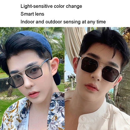 A5 Double Beam Polarized Color Changing Myopic Glasses, Lens: -50 Degrees Change Tea Color(Transparent Silver Frame) - Plain Glass Spectacles by PMC Jewellery | Online Shopping South Africa | PMC Jewellery