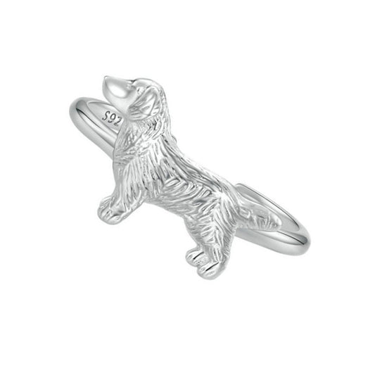 SCR952-E S925 Sterling Silver Cute Little Golden Retriever Puppy Ring - Rings by PMC Jewellery | Online Shopping South Africa | PMC Jewellery