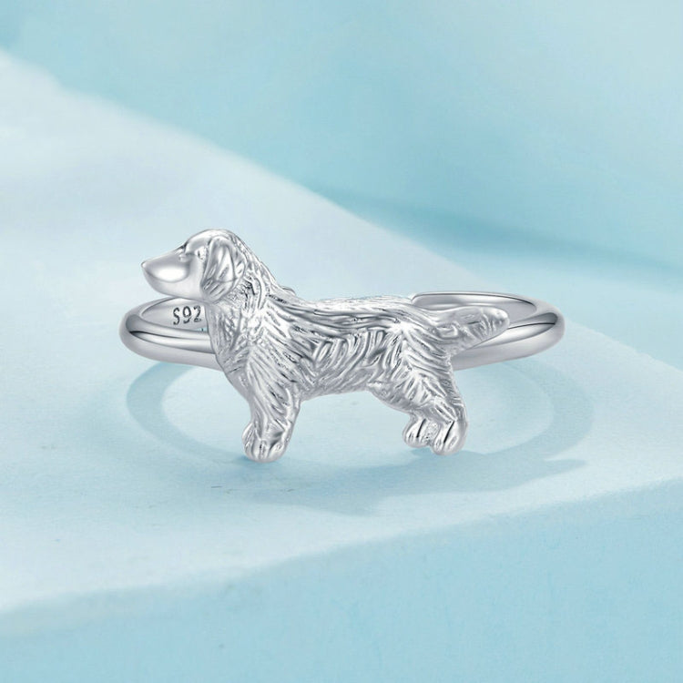 SCR952-E S925 Sterling Silver Cute Little Golden Retriever Puppy Ring - Rings by PMC Jewellery | Online Shopping South Africa | PMC Jewellery