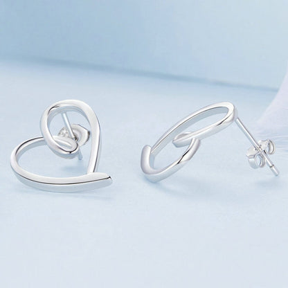 S925 Sterling Silver Plated Platinum Wrap Heart Stud Earrings - Stud Earrings & Earrings by PMC Jewellery | Online Shopping South Africa | PMC Jewellery