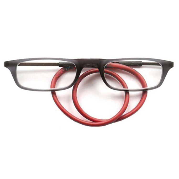 Portable Magnetic Hanging Neck Retractable Reading Glasses +100(Gray Frame Red Legs) - Presbyopic Glasses by PMC Jewellery | Online Shopping South Africa | PMC Jewellery