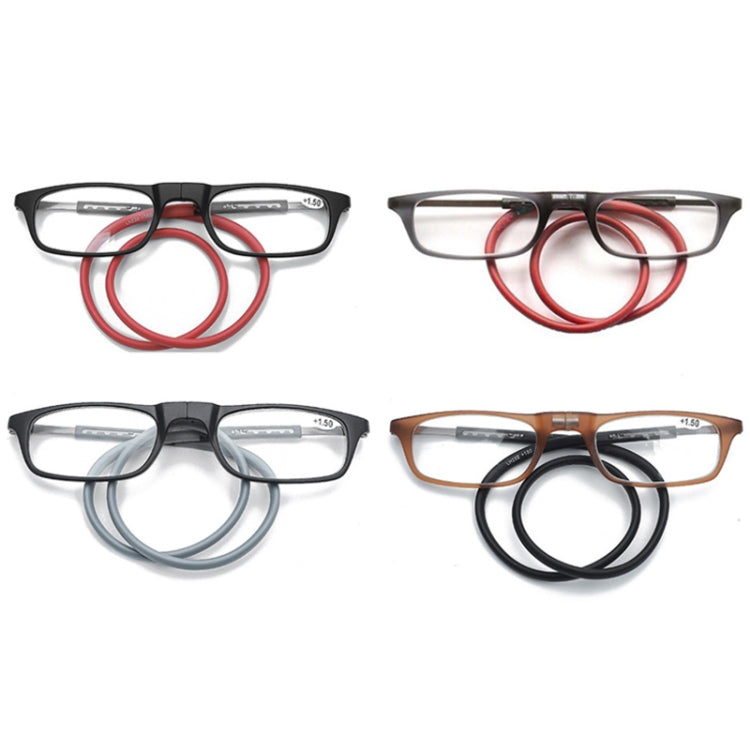 Portable Magnetic Hanging Neck Retractable Reading Glasses +325(Black Frame Red Legs) - Presbyopic Glasses by PMC Jewellery | Online Shopping South Africa | PMC Jewellery