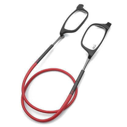 Portable Magnetic Hanging Neck Retractable Reading Glasses +275(Black Frame Red Legs) - Presbyopic Glasses by PMC Jewellery | Online Shopping South Africa | PMC Jewellery