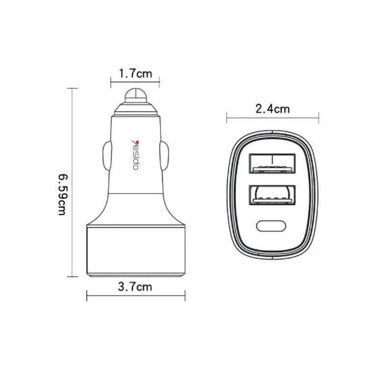 Yesido Y47 49W Double USB+Type-C/USB-C Port Car Fast Charger(Black) - free shipping - PMC TechLife - Order now!