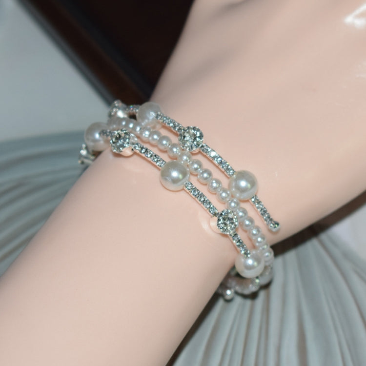 3 Row Silver Simple Rhinestone Pearl Wrapped Arm Bracelet Versatile Bracelet - Bracelets by PMC Jewellery | Online Shopping South Africa | PMC Jewellery