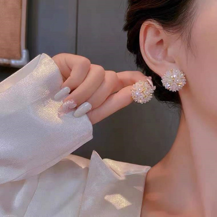 2pairs Domed Flower Stud Earrings Elegant Crystal Earrings(Pink+White) - Stud Earrings & Earrings by PMC Jewellery | Online Shopping South Africa | PMC Jewellery