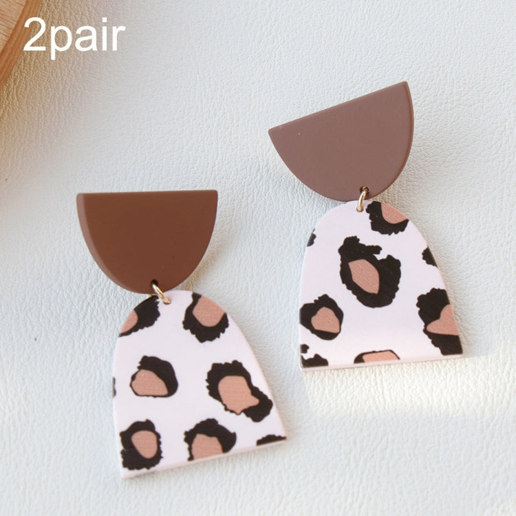 2pair Acrylic Clay Textured Painted Earrings(Pink Leopard Print) - Stud Earrings & Earrings by PMC Jewellery | Online Shopping South Africa | PMC Jewellery