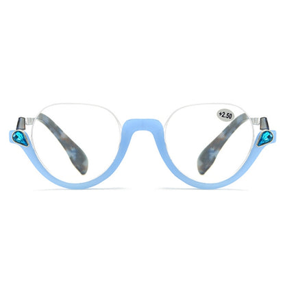 Diamond Studded Cat Eye Presbyopic Glasses Half-frame Fish-filament Glasses Unisex, Degree: +100(Light Blue) - Presbyopic Glasses by PMC Jewellery | Online Shopping South Africa | PMC Jewellery