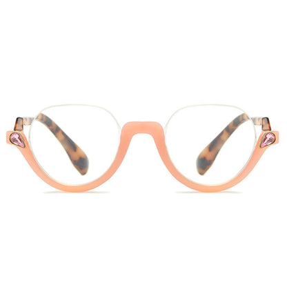 Diamond Studded Cat Eye Presbyopic Glasses Half-frame Fish-filament Glasses Unisex, Degree: 150(Light Pink) - Presbyopic Glasses by PMC Jewellery | Online Shopping South Africa | PMC Jewellery