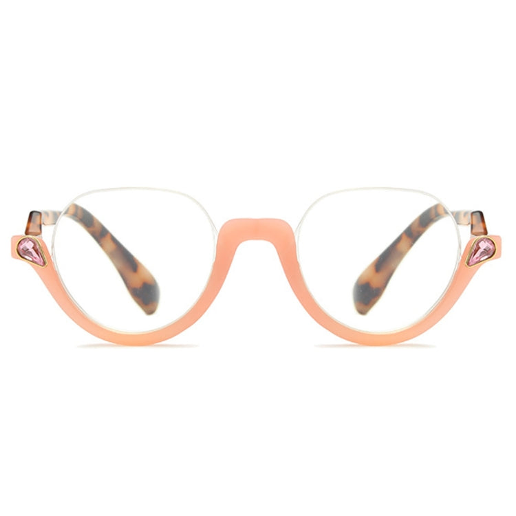 Diamond Studded Cat Eye Presbyopic Glasses Half-frame Fish-filament Glasses Unisex, Degree: +350(Light Pink) - Presbyopic Glasses by PMC Jewellery | Online Shopping South Africa | PMC Jewellery