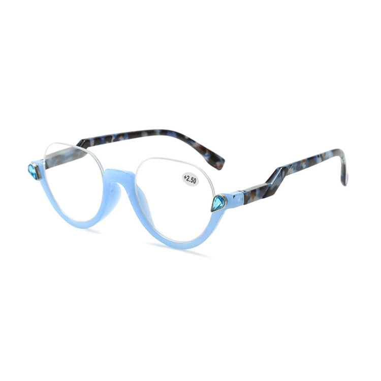 Diamond Studded Cat Eye Presbyopic Glasses Half-frame Fish-filament Glasses Unisex, Degree: +400(Light Blue) - Presbyopic Glasses by PMC Jewellery | Online Shopping South Africa | PMC Jewellery