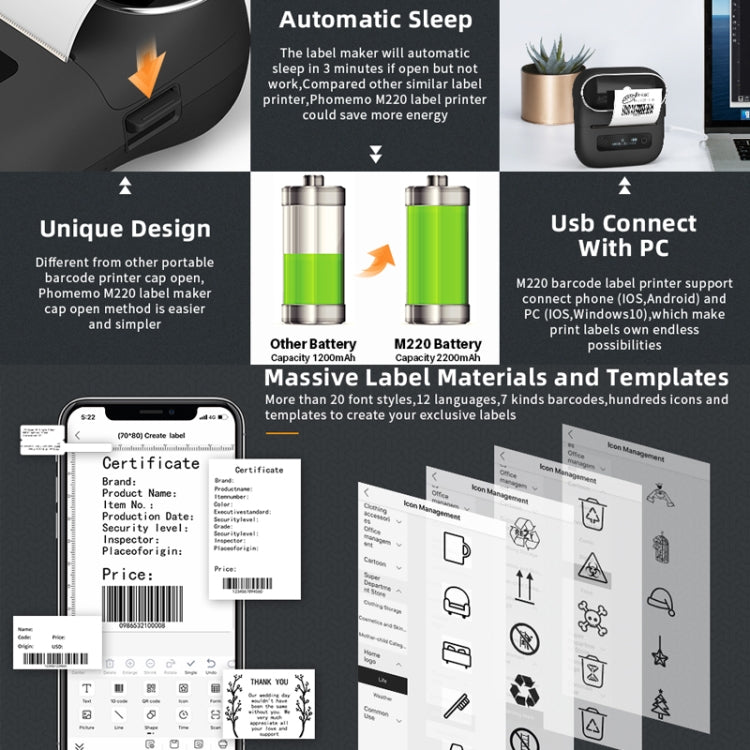Phomemo M220 Jewelry Clothing Tags Bluetooth Thermist Strip Tag Printer(Black) - free shipping - PMC TechLife - Order now!