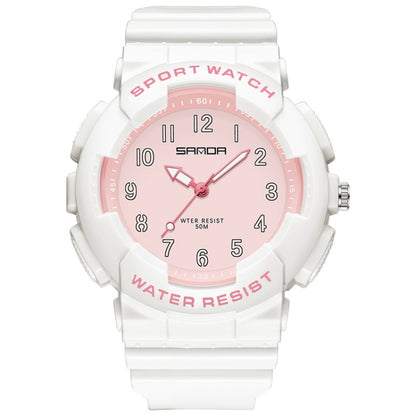 SANDA Small Fresh Digital All-match Waterproof Luminous Student Watch(White Pink) - LED Digital Watches by SANDA | Online Shopping South Africa | PMC Jewellery