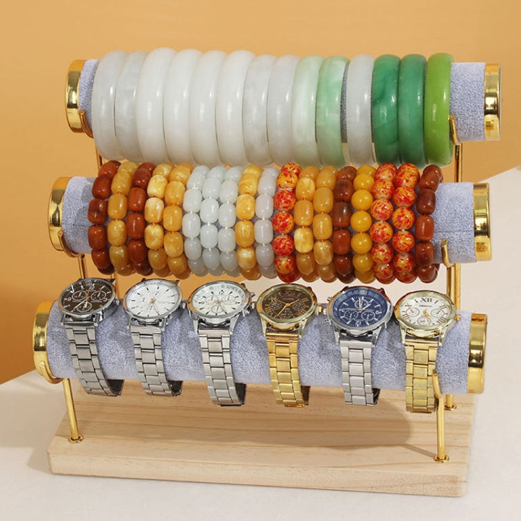 Three Layer Wooden Bottom Metal Stand Jewelry Display Stand Bracelet Watch Bangle Show Rack, Color: Mark Green - Jewelry Storages by PMC Jewellery | Online Shopping South Africa | PMC Jewellery