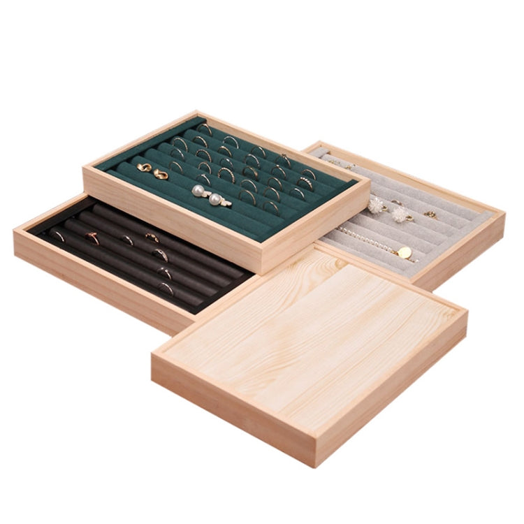 Solid Wooden Velvet Jewelry Display Tray Ring Earring Bracelet Storage And Organization Box, Specification: Medium Dark Green - Jewelry Storages by PMC Jewellery | Online Shopping South Africa | PMC Jewellery