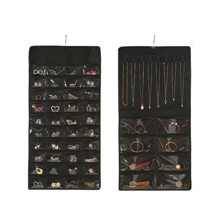 48-grid Jewelry Storage Hanging Bag Mon-woven Double-sided Jewelry Organizer Bag(Black) - Jewelry Storages by PMC Jewellery | Online Shopping South Africa | PMC Jewellery