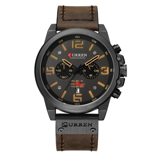 Curren 8314 Sports Six-Hand Waterproof Leather Strap Calendar Men Quartz Watch, Color: Black Shell Khaki - Leather Strap Watches by Curren | Online Shopping South Africa | PMC Jewellery | Buy Now Pay Later Mobicred