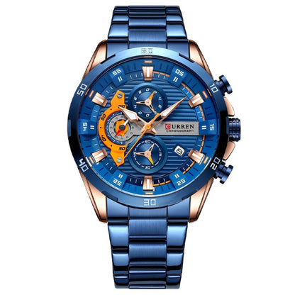 Curren 8402 Calendar Six-Hand Steel Strap Business Quartz Watch, Color: Rose Shell Blue - Metal Strap Watches by Curren | Online Shopping South Africa | PMC Jewellery | Buy Now Pay Later Mobicred