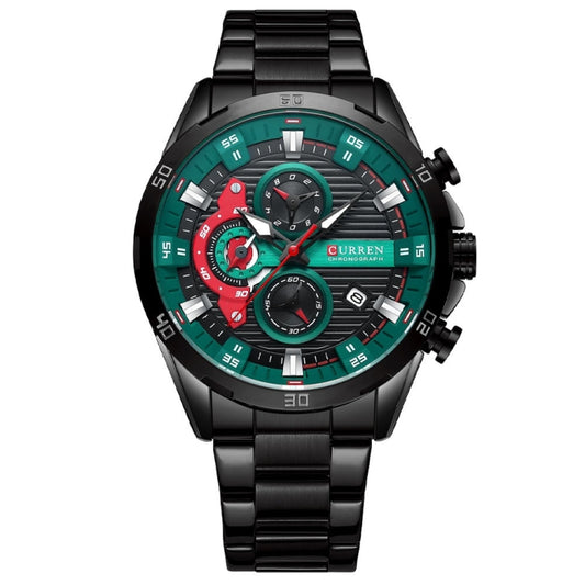 Curren 8402 Calendar Six-Hand Steel Strap Business Quartz Watch, Color: Black Shell Green - Metal Strap Watches by Curren | Online Shopping South Africa | PMC Jewellery | Buy Now Pay Later Mobicred