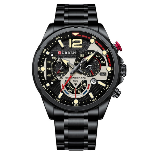 Curren 8395 Calendar Six-Hand Steel Strap Men Quartz Watch, Color: Black Shell Black - Metal Strap Watches by Curren | Online Shopping South Africa | PMC Jewellery | Buy Now Pay Later Mobicred