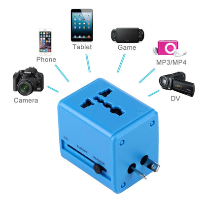 World-Wide Universal Travel Concealable Plugs Adapter with & Built-in Dual USB Ports Charger for US, UK, AU, EU(Blue) - International Plug Adaptor by PMC Jewellery | Online Shopping South Africa | PMC Jewellery