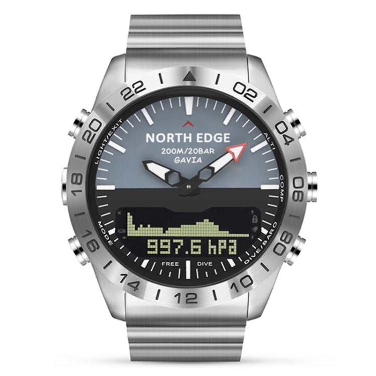 North Edge GAVIA Men Outdoor Sport 50m Waterproof Smart Digital Watch Diving Watch, Support Barometer & Pedometer(Silver) - Sport Watches by NORTH EDGE | Online Shopping South Africa | PMC Jewellery | Buy Now Pay Later Mobicred