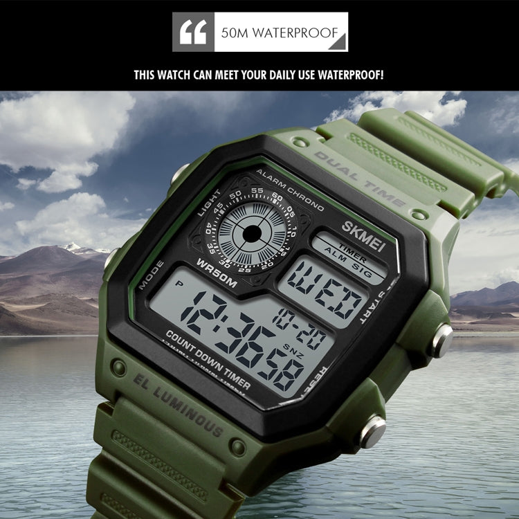 SKMEI 1299 Multifunctional Outdoor Sports Noctilucent Waterproof Digital Display Wrist Watch (Army Green) - Sport Watches by SKMEI | Online Shopping South Africa | PMC Jewellery | Buy Now Pay Later Mobicred