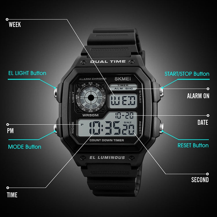 SKMEI 1299 Multifunctional Outdoor Sports Noctilucent Waterproof Digital Display Wrist Watch (Black) - Sport Watches by SKMEI | Online Shopping South Africa | PMC Jewellery | Buy Now Pay Later Mobicred