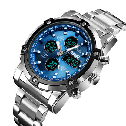 SKMEI 1389 Multifunctional Men Business Digital Watch 30m Waterproof Large Dial Wrist Watch with Stainless Steel Watchband (Blue) - Metal Strap Watches by SKMEI | Online Shopping South Africa | PMC Jewellery | Buy Now Pay Later Mobicred